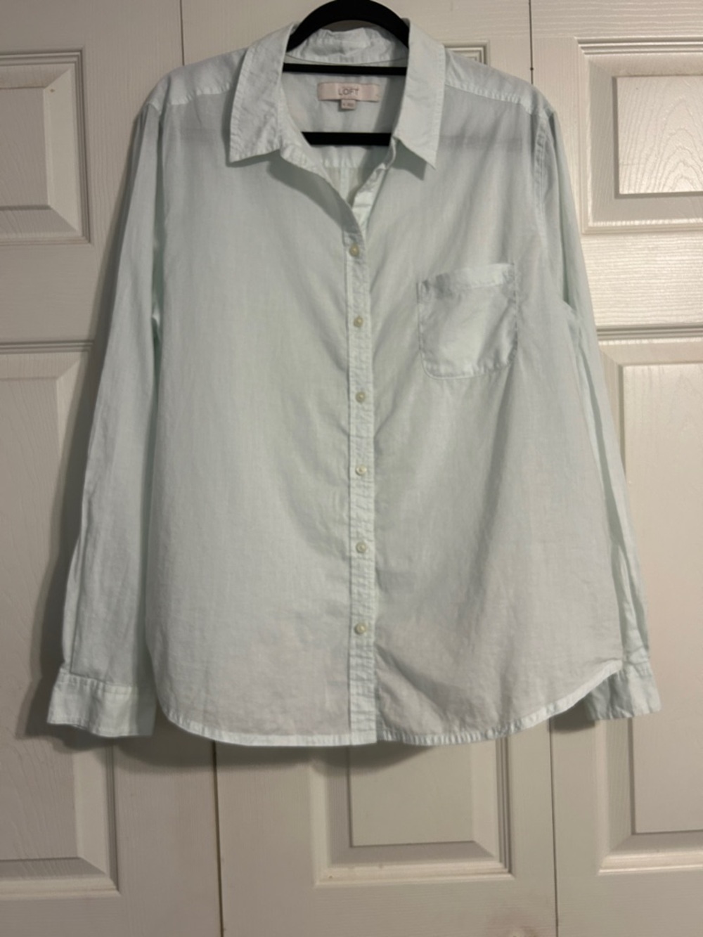 ANN TAYLOR LOFT Light Mint Button-Front Long-Sleeve XL Lightweight Semi-Sheer
